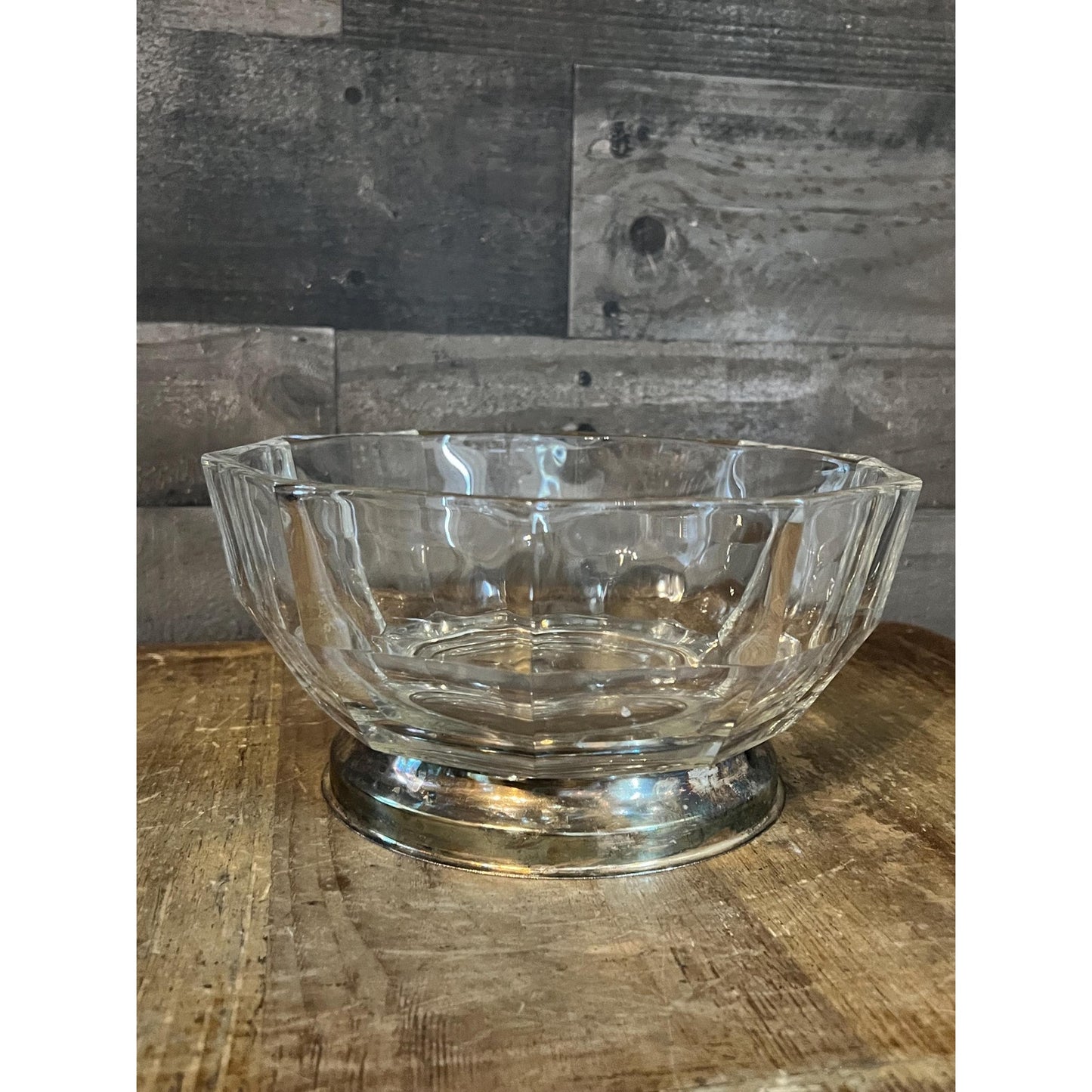 Crystal Glass Bowl with Silverplated Pedestal Base