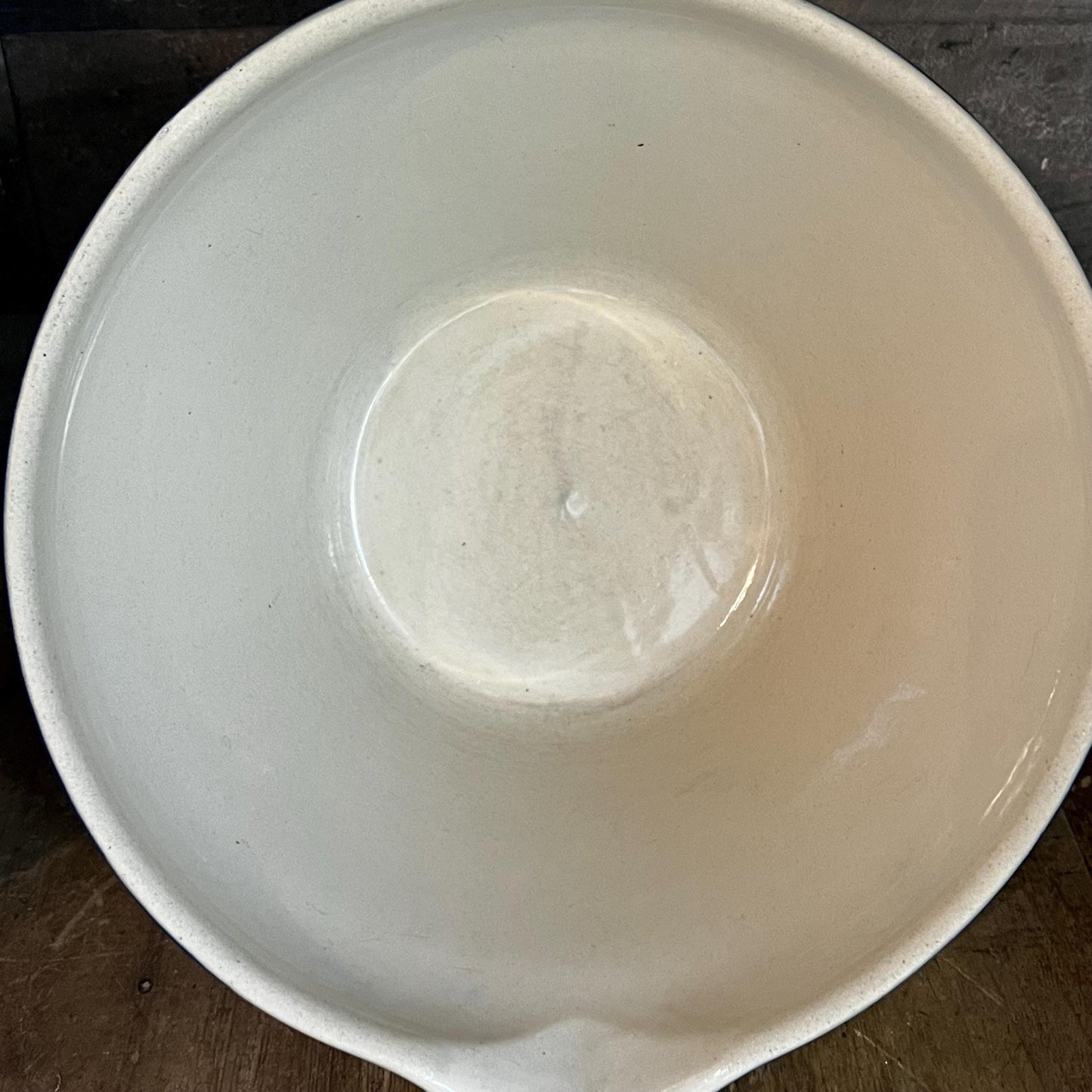 Vintage Grespots Digoins Beige and Blue Glazed Rim Large and Medium Mixing Bowls