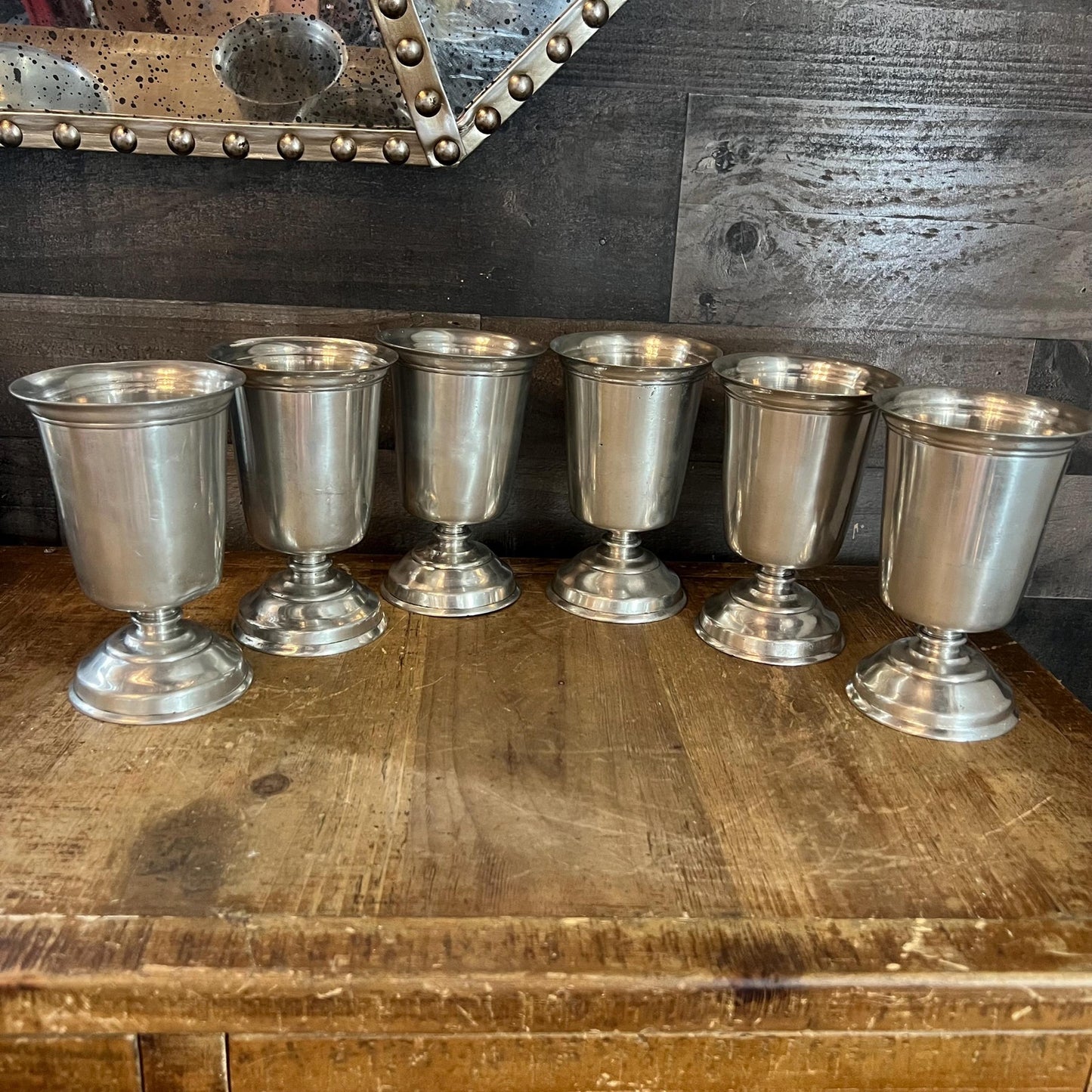 Vintage Pewter Short Stem Goblets - Set of 6