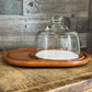 Vintage Wooden Cheese Board with Round Marble and Glass Dome - Dolphin Teakwood