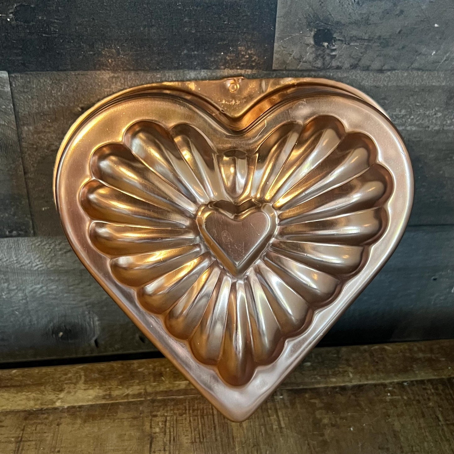 Vintage Copper Tone Heart Shaped Jello Mold