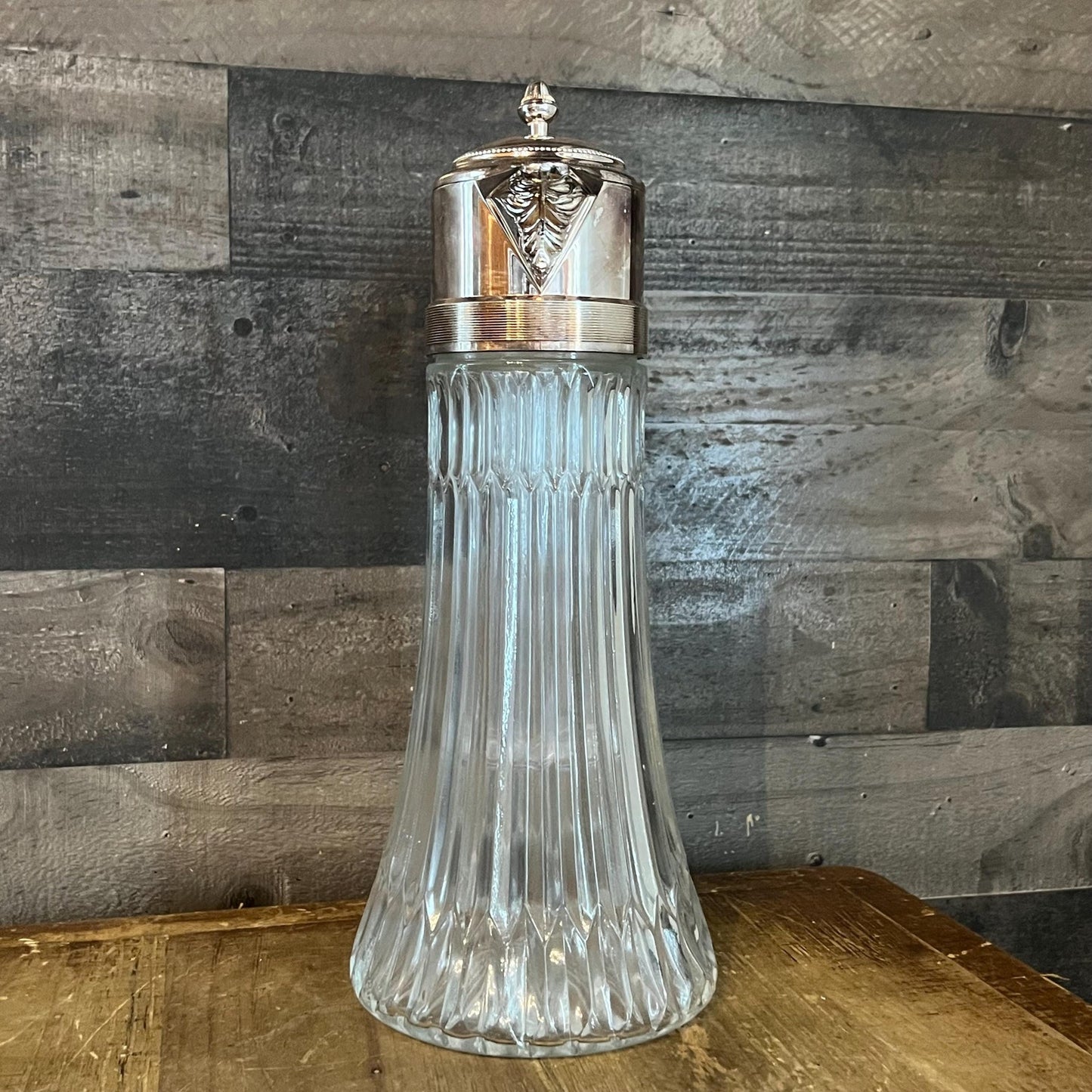 Vintage Crystal Pitcher with Silverplated Handle and Lid with Center Compartment
