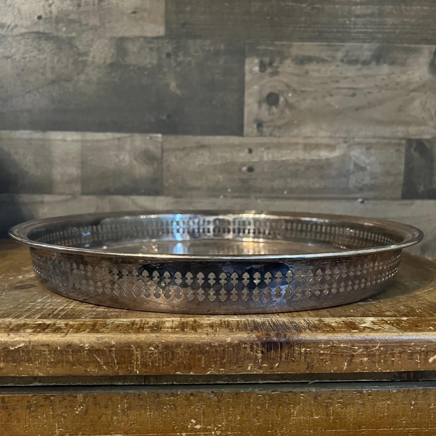 Vintage Gorham Silverplated Round Tray with Raised Perforated Rim