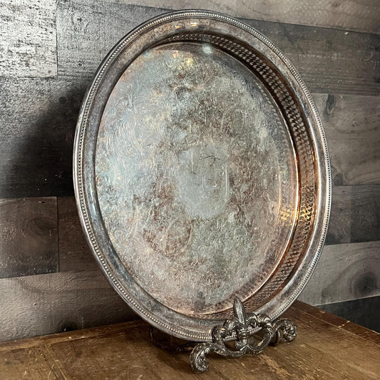 Vintage Oneida Round Silverplated Tray with Raised Perforated Rim