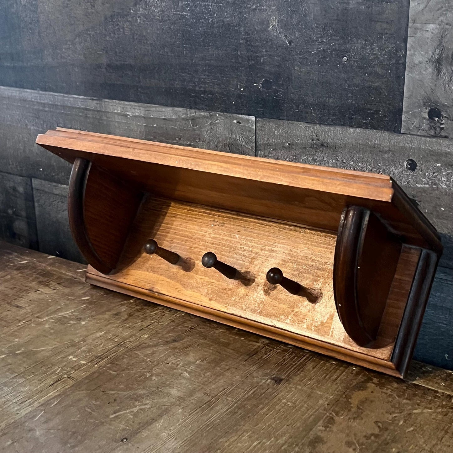 Vintage Wooden 3 Peg Wall Hanging Shelf