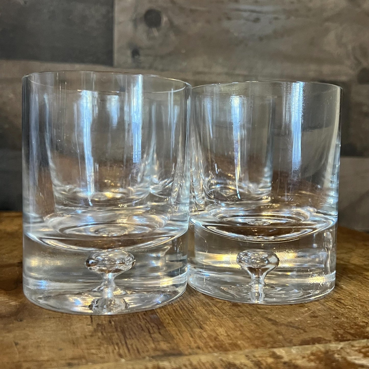 Glass Blown Old Fashioned Bubble Base Heavy Rocks Glasses - Set of 4