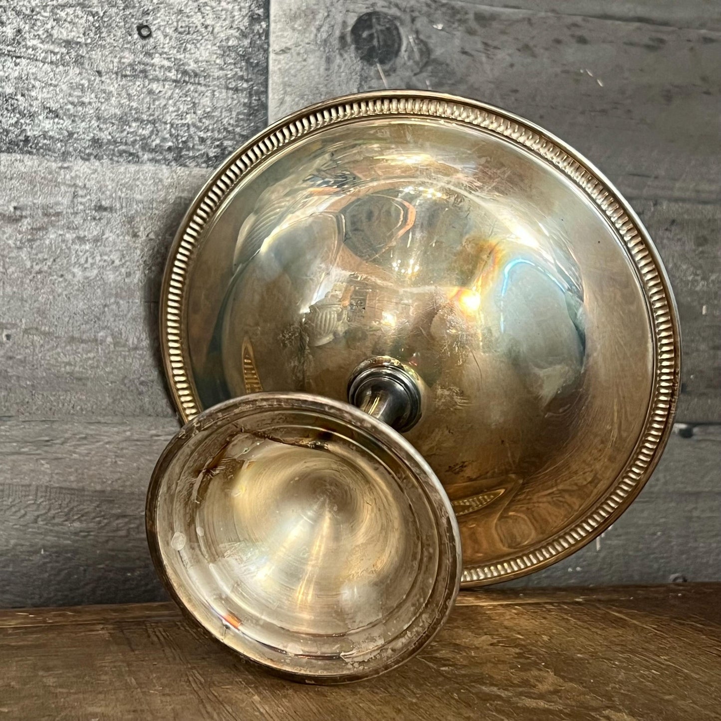 Vintage WM Rogers Silverplated Long Stem Compote Pedestal Shallow Bowl