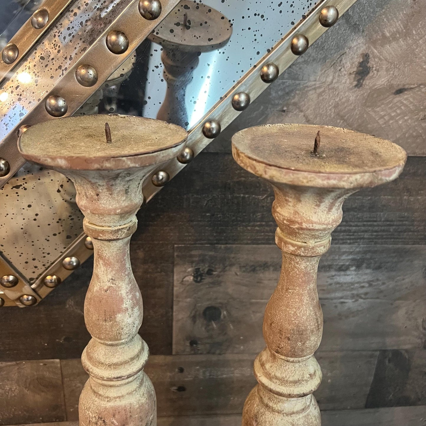 Pair of Tall Rustic Pillar Candle Holders