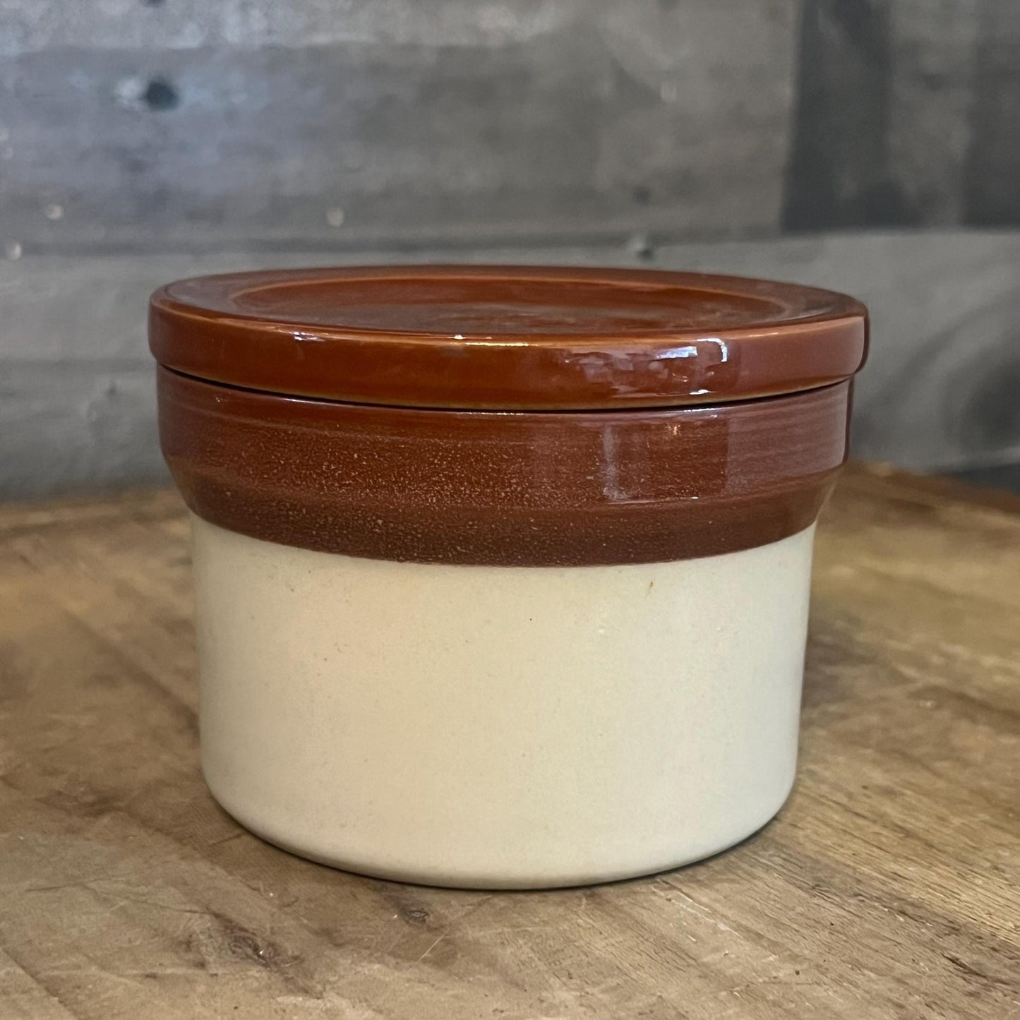 Vintage Denby England Small Lidded Brown and Tan Stoneware Canister