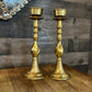 Vintage Brass Swirl Tall Candlestick Holders - Pair