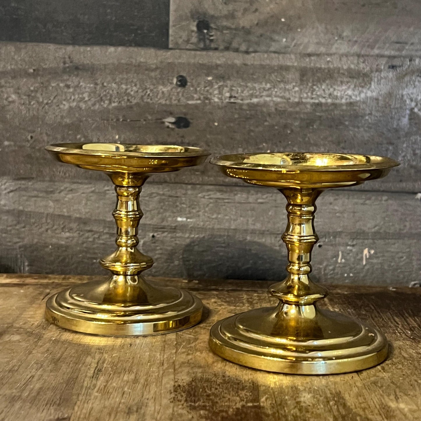 Vintage Brass Pedestal Pillar Candle Holders - Pair