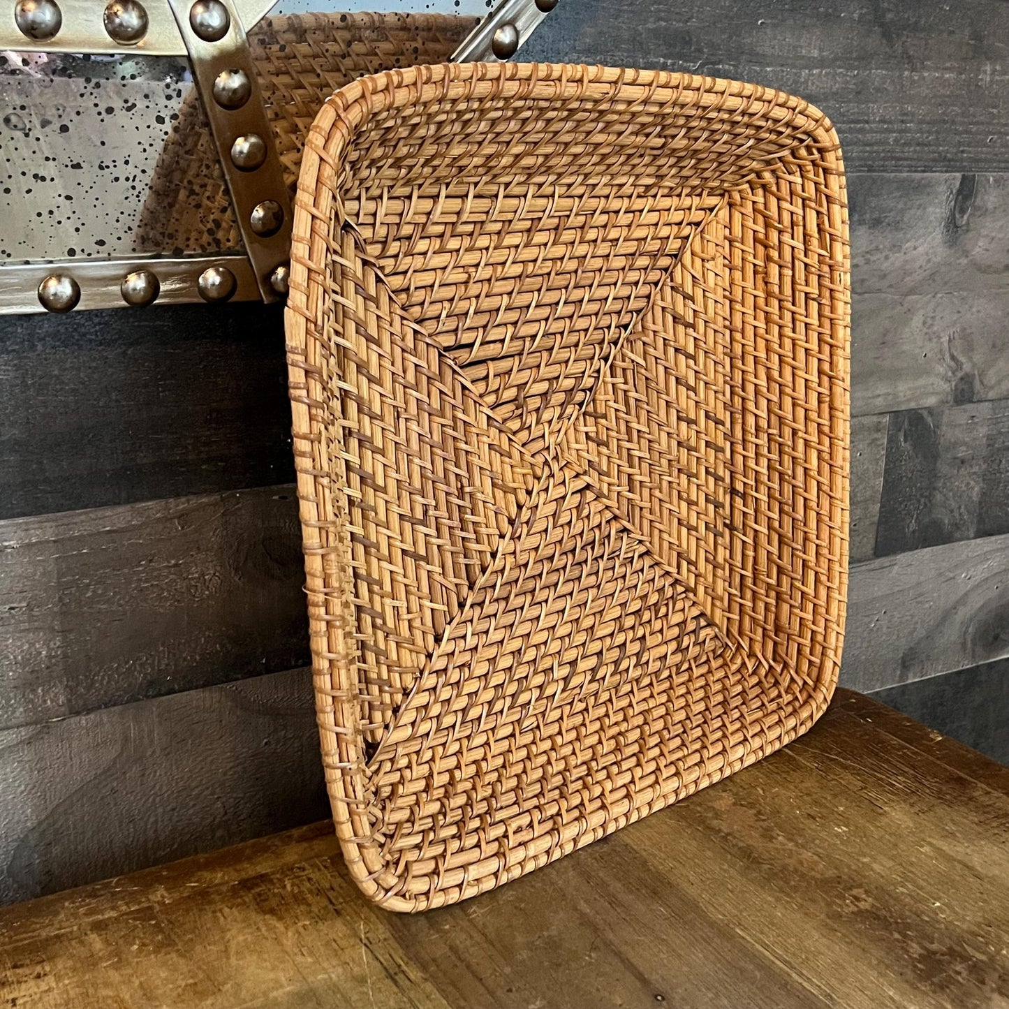 Square Woven Wicker Rattan Shallow Basket