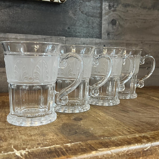 Vintage Set of 4 Crystal Clear Industries Athens Mugs - Coffee Mugs - Irish Coffee Glasses