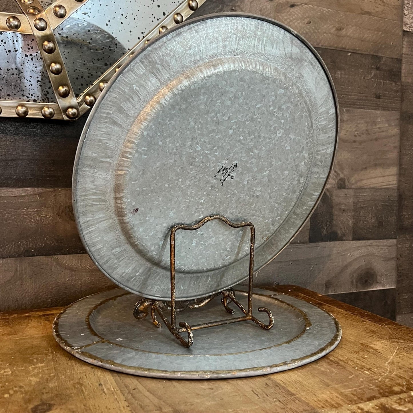 Hearth and Hand Magnolia Galvanized Charger Plate / Tray with Gold Rim Accent - Pair