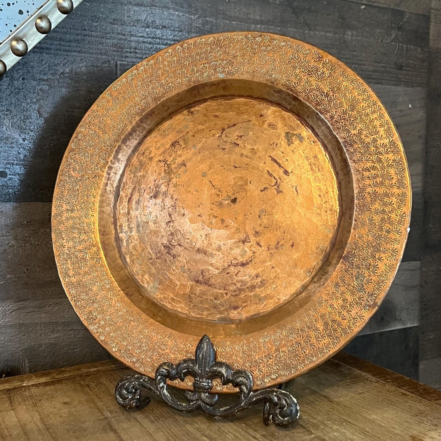 Vintage Hammered Copper Large Plate