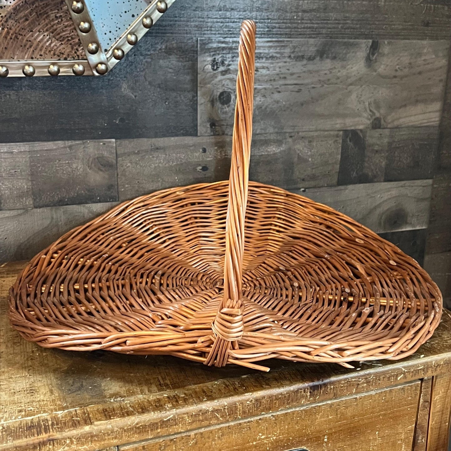 Vintage Woven Wicker Gathering Basket - Firewood Basket - Flower Basket - Stick Basket