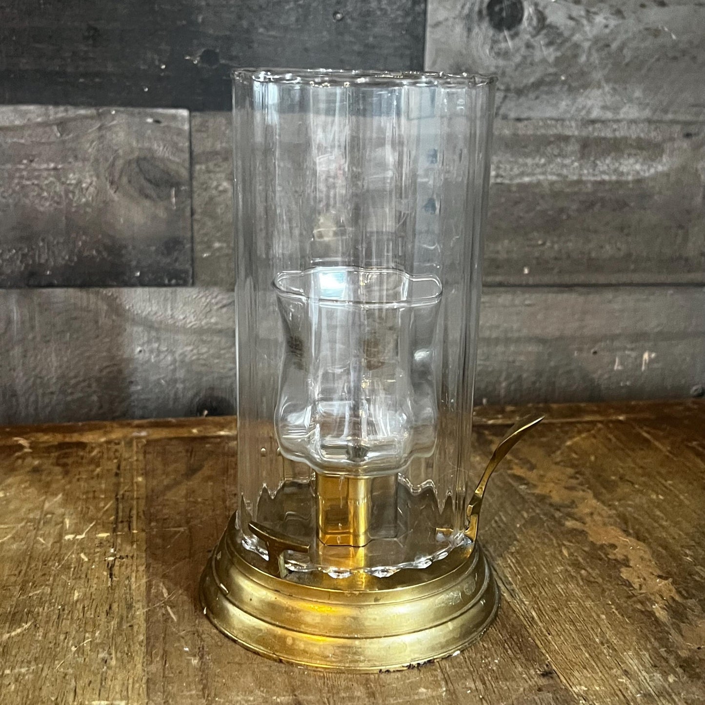 Vintage Brass Candlestick Holder with Glass Hurricane