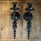 Vintage Black Painted Brass Candlestick Holder Wall Sconces - Pair