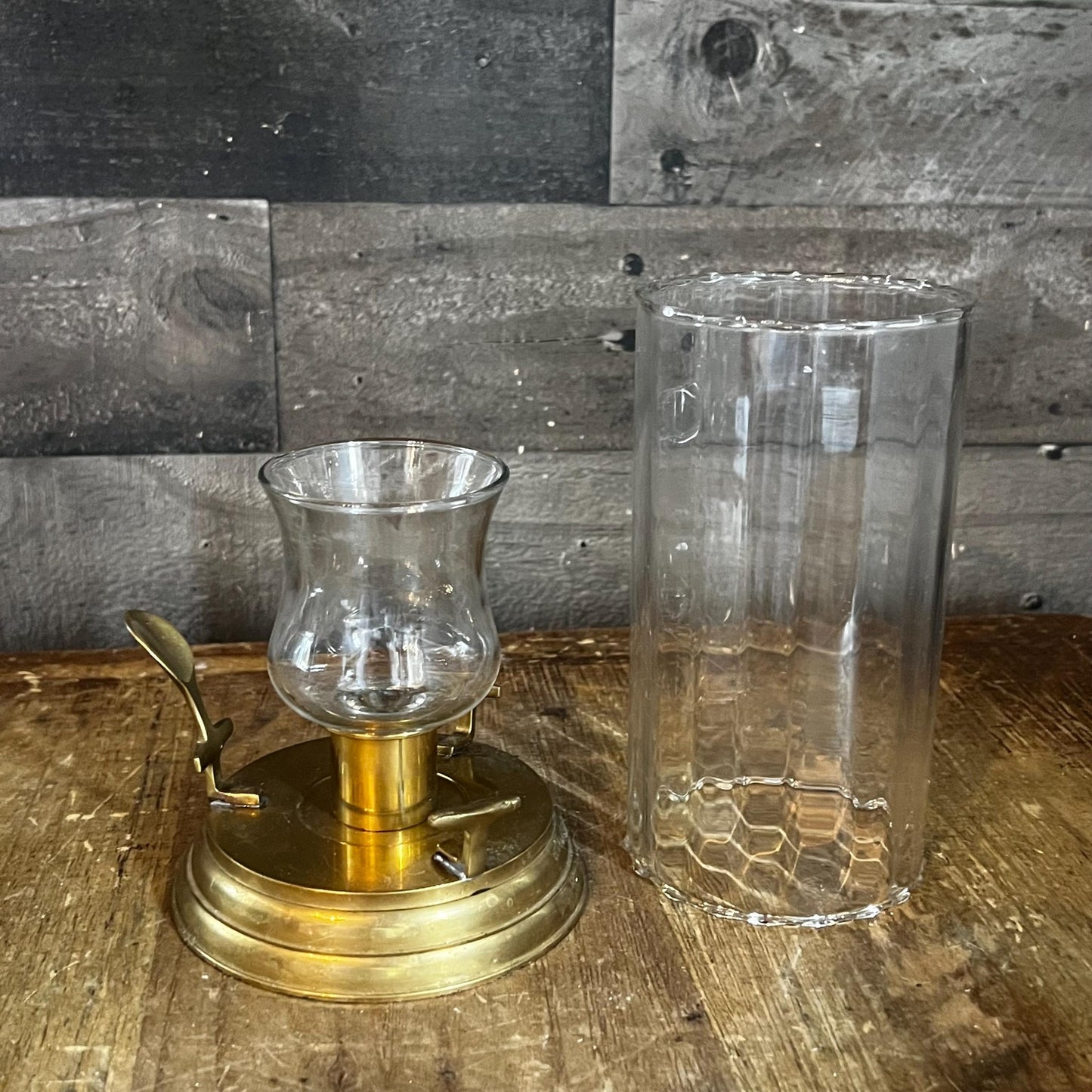 Vintage Brass Candlestick Holder with Glass Hurricane