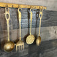 Solid Brass Serving Utensil Set with Wall Mounted Holder
