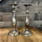 Aged Silver Tone Candlestick Holders - Pair