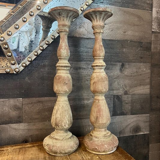 Pair of Tall Rustic Pillar Candle Holders