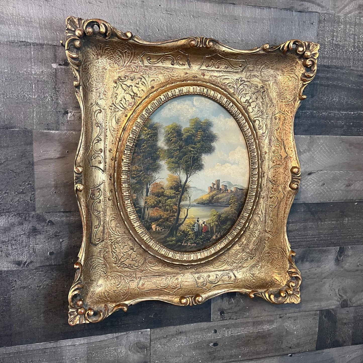 Otto Van Thoren Oil Painting in Gold Gilt Frame with Oval Opening