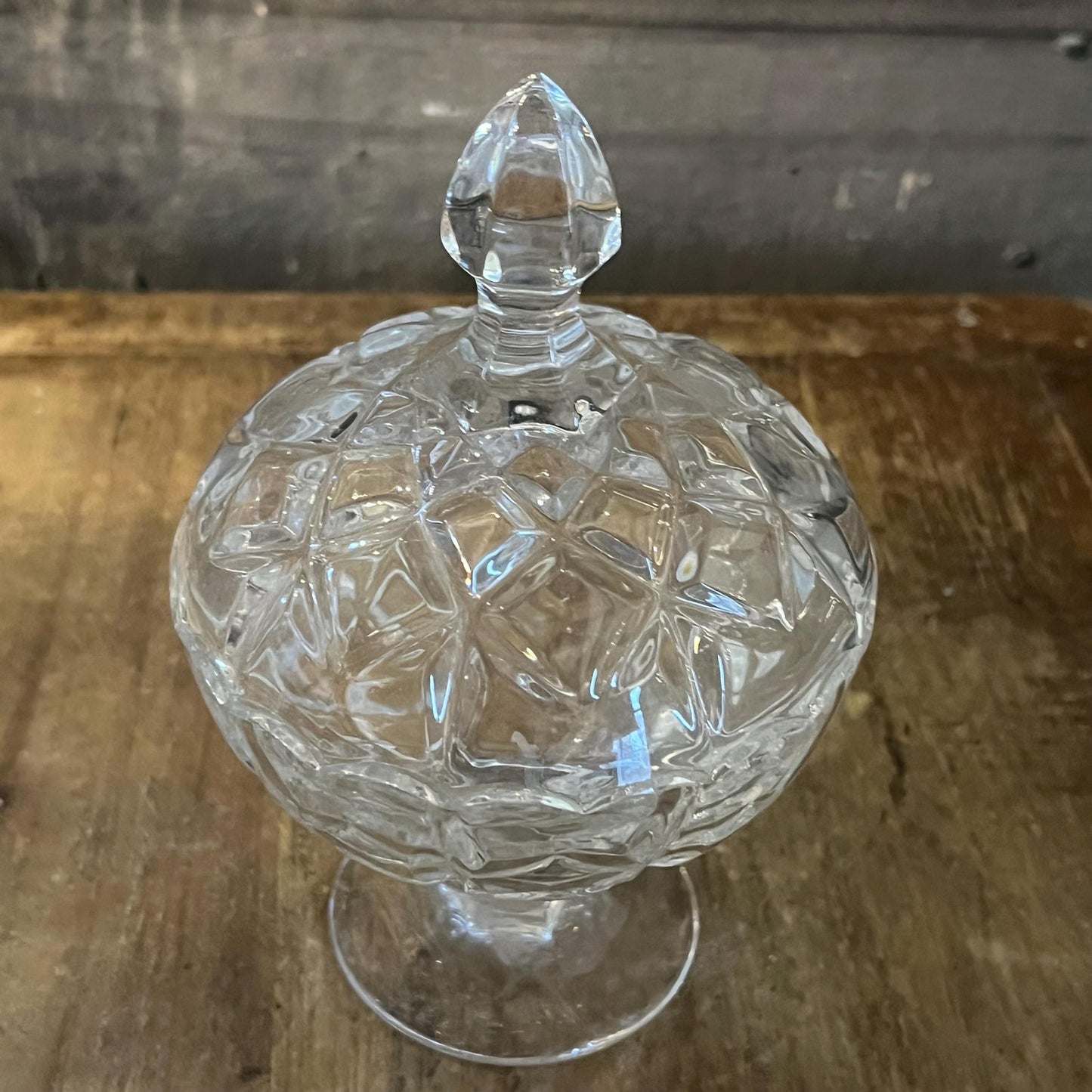 Vintage Small Crystal Pedestal Lidded Candy Dish