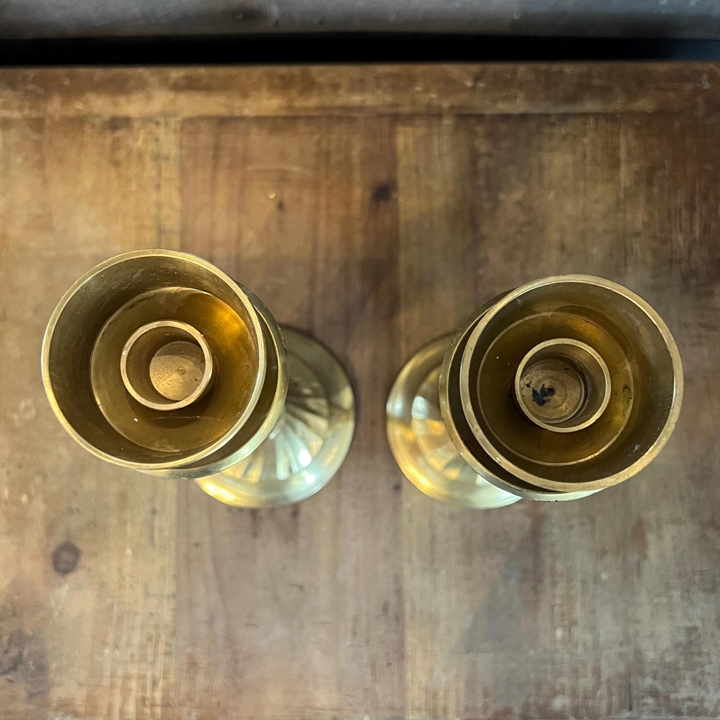 Vintage Brass Swirl Tall Candlestick Holders - Pair