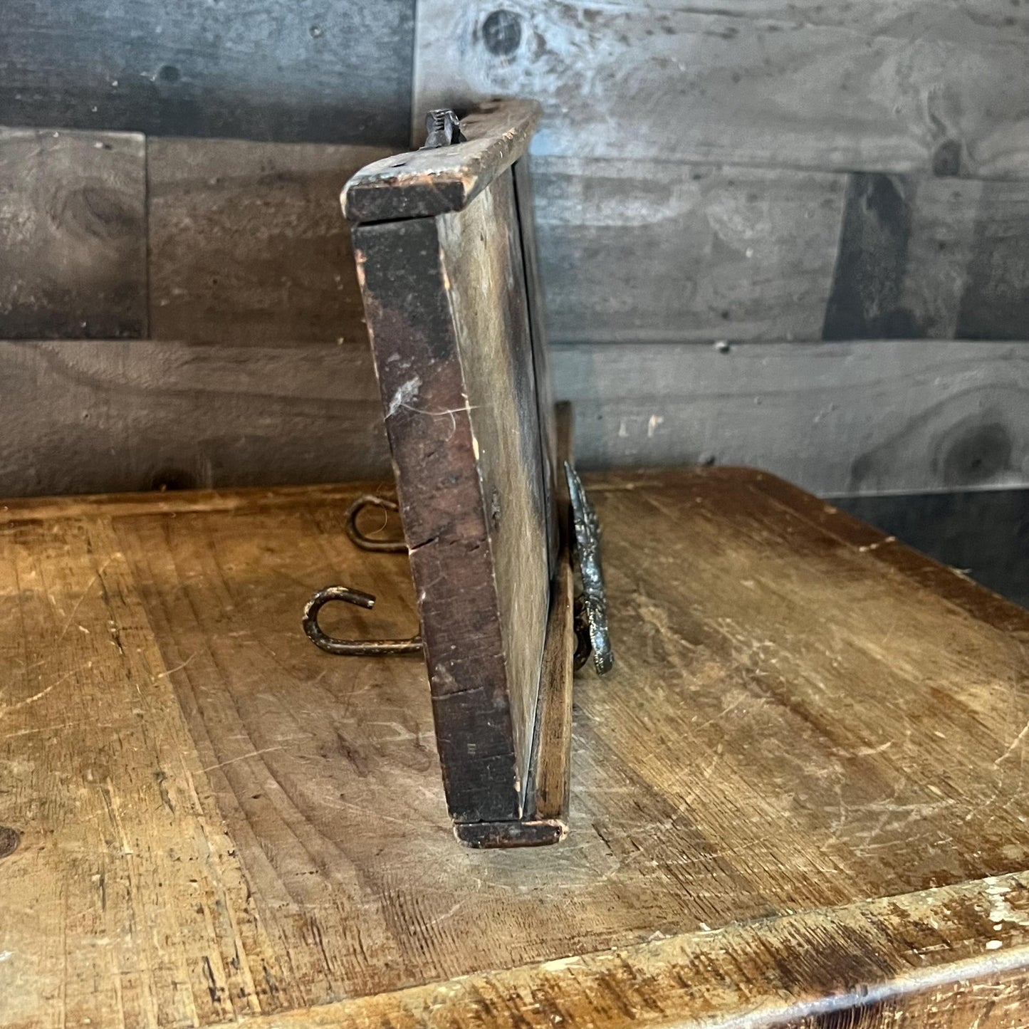 Antique Rustic Wooden and Metal Rectangular Slicer - Primitive Kitchen - Cabbage Cutter