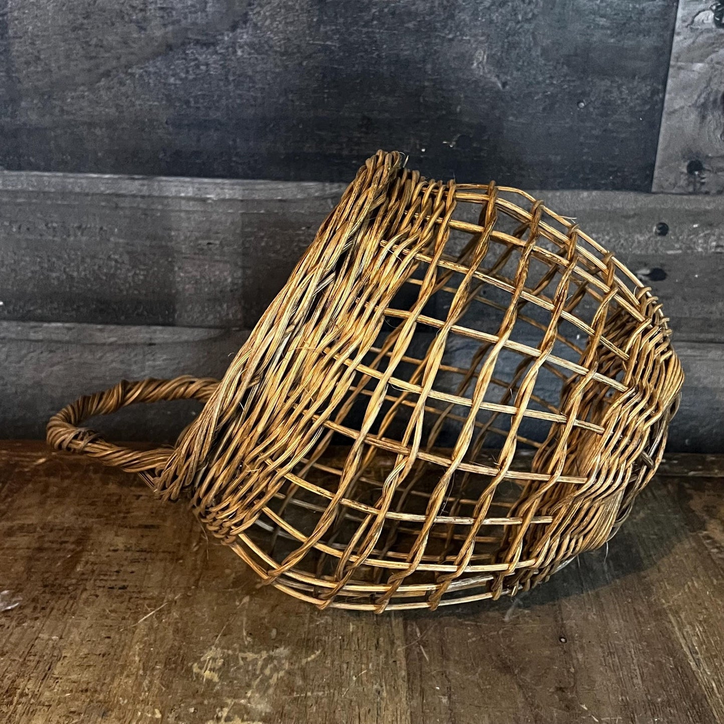 Vintage Woven Wall Hanging Handled Basket