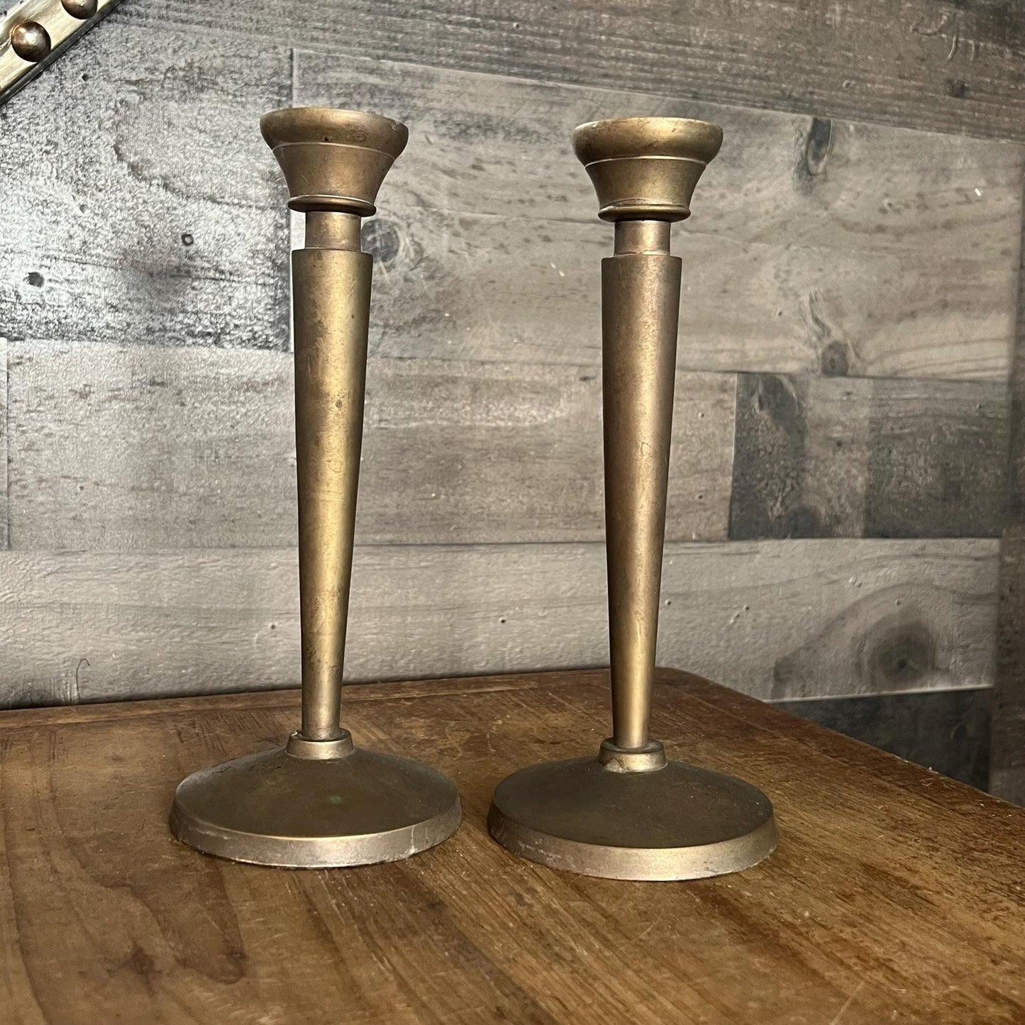 Pottery Barn Aged Brass Candlestick Holders Pair