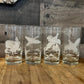 Vintage Set of 4 Etched Bird Hand Crafted Smith Glasses - Juice Glasses - Tall Tumblers