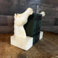 Vintage Heavy Creamy White Marbled Stone Horse Bust Bookends - Pair