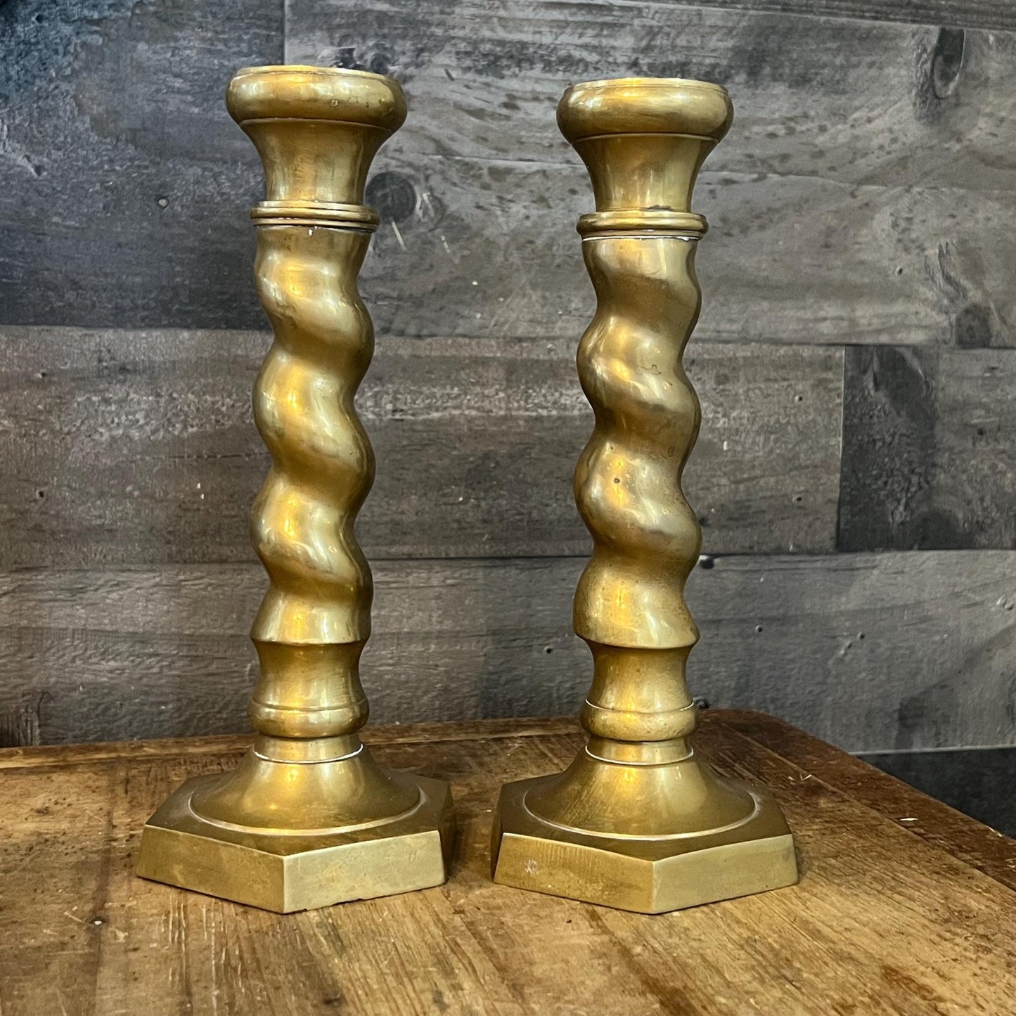 Vintage Spiral Brass Candlestick Holders Pair