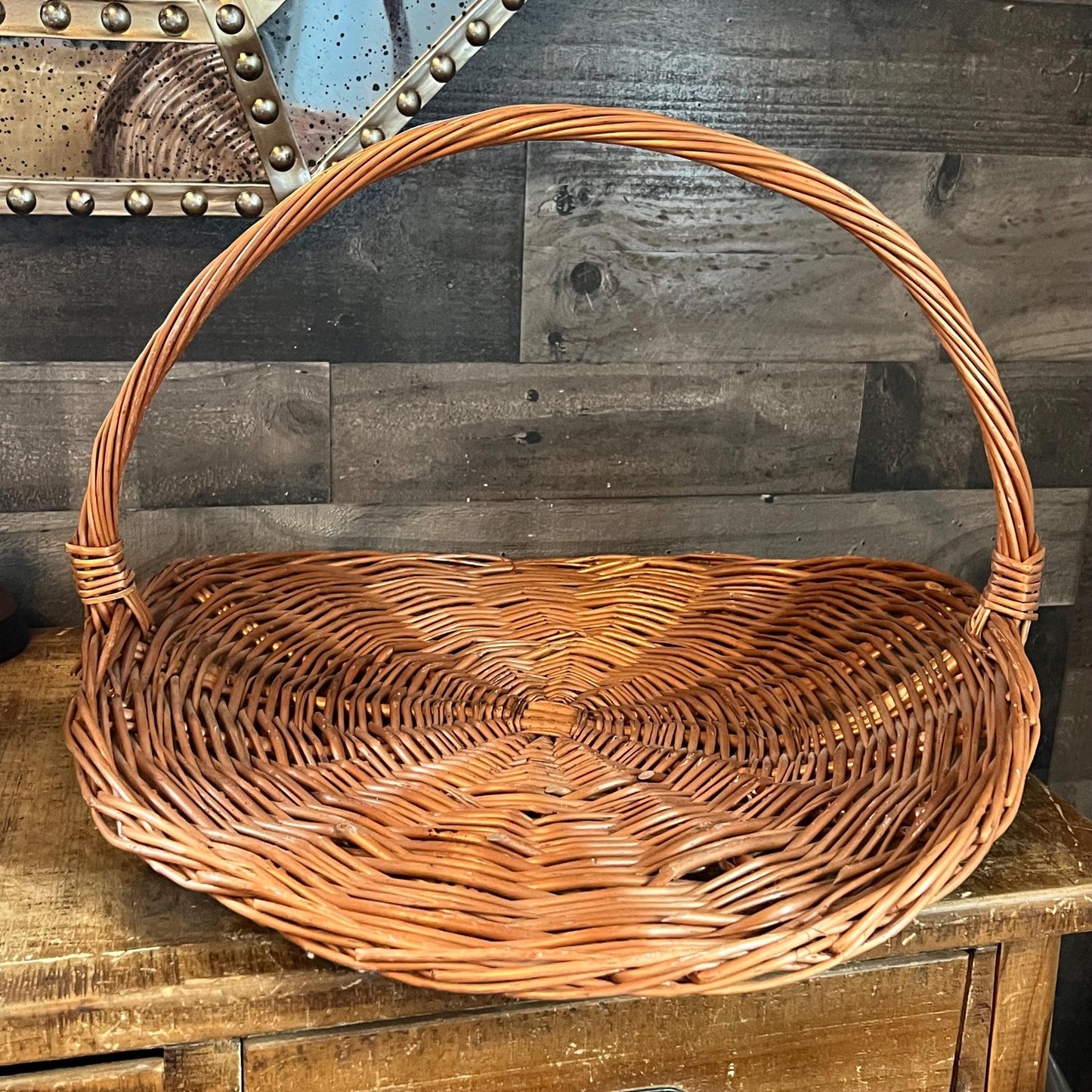 Vintage Woven Wicker Gathering Basket - Firewood Basket - Flower Basket - Stick Basket