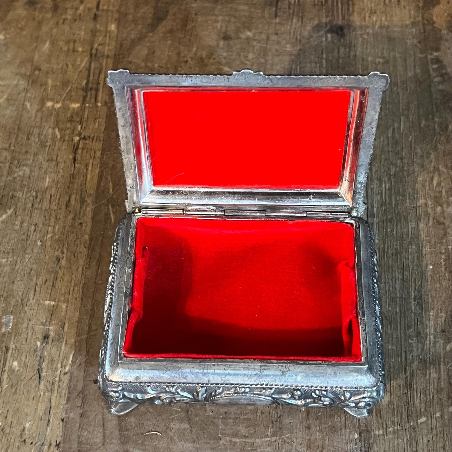 Vintage Rectangular Hinged Lidded Footed Trinket Box - Jewelry Box with Floral Accents