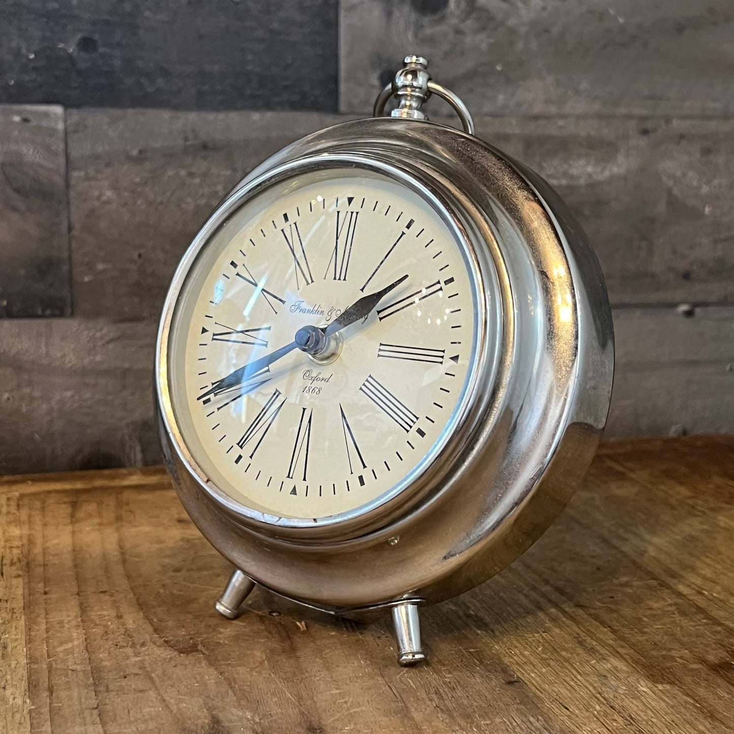 Franklin & Murphy Analog Silver Tone Mantle Clock - Table Clock - Shelf Clock