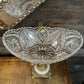 Vintage Thick Cut Crystal Oval Bowl with Gold Tone Brass Cherub Angel Pedestal and Marble Footed Base