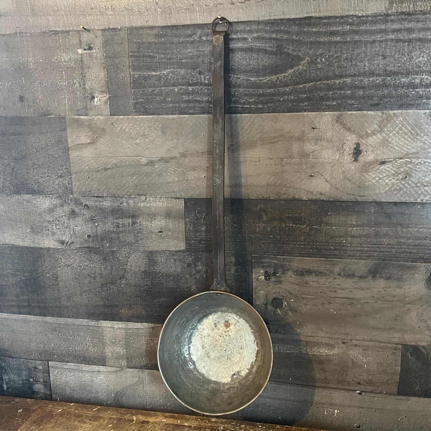 Antique Copper on Tin Ladle with Long Iron Handle