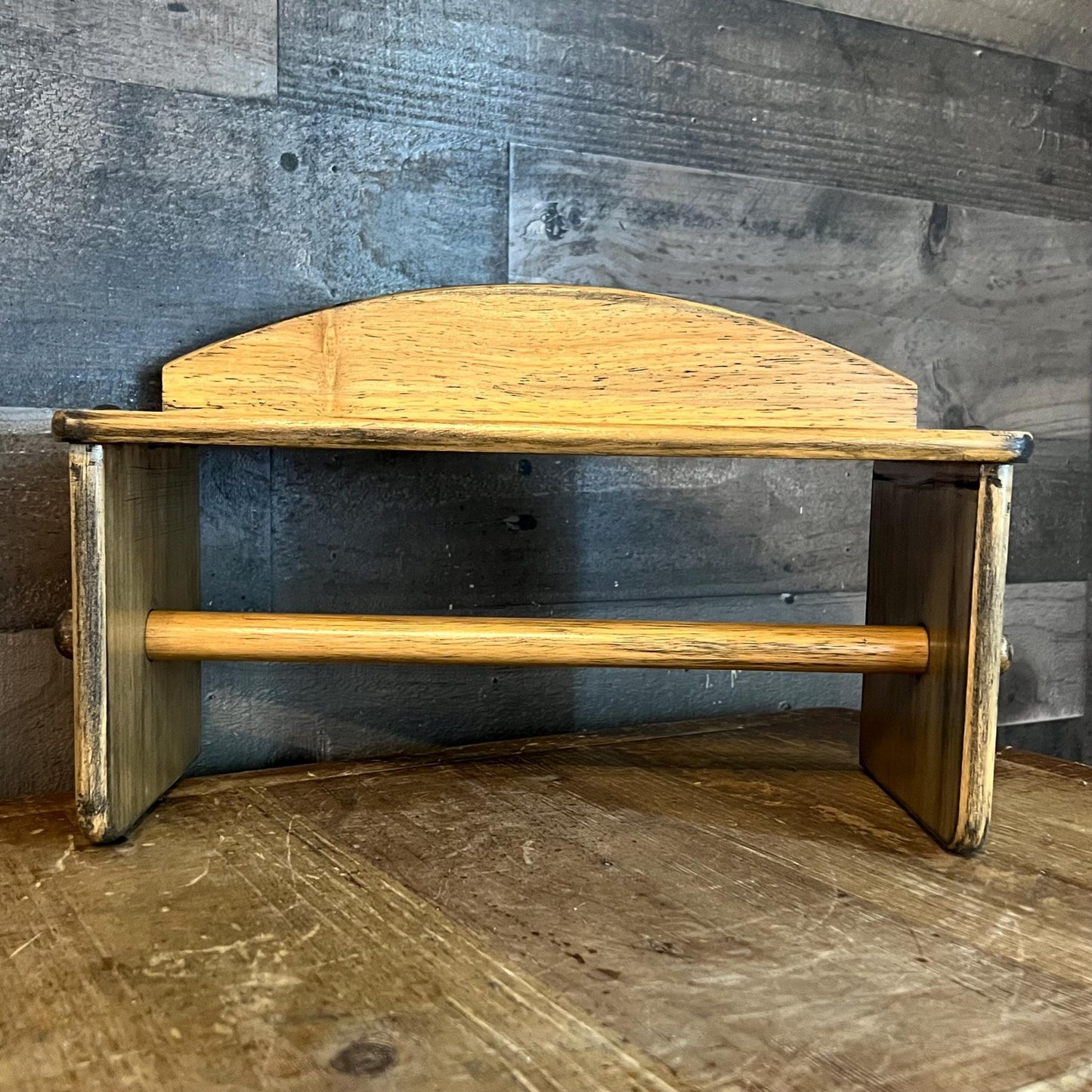 Vintage Wooden Towel Holder Shelf