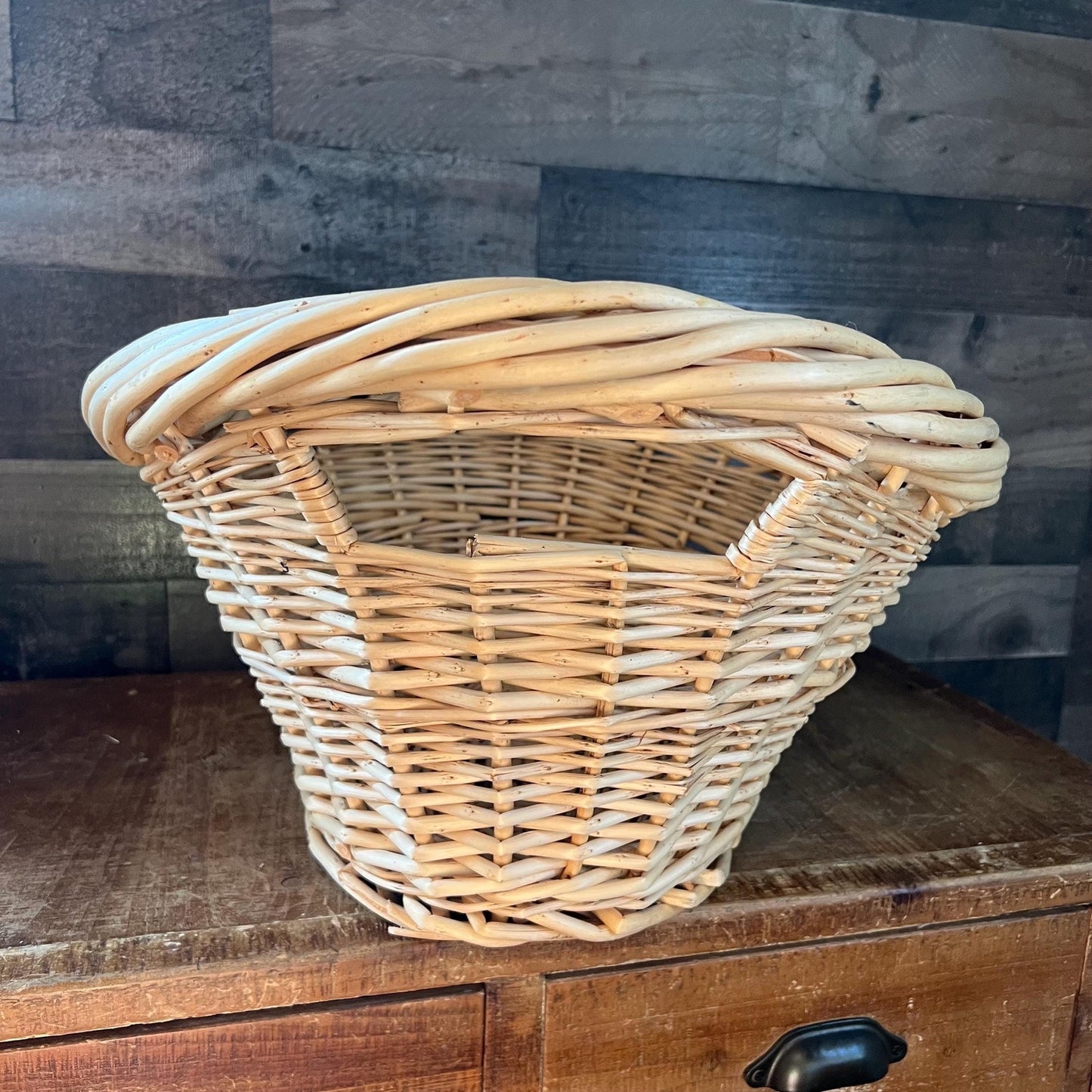Vintage Woven Wicker Oval Handled Basket - Laundry Basket - Blanket Storage