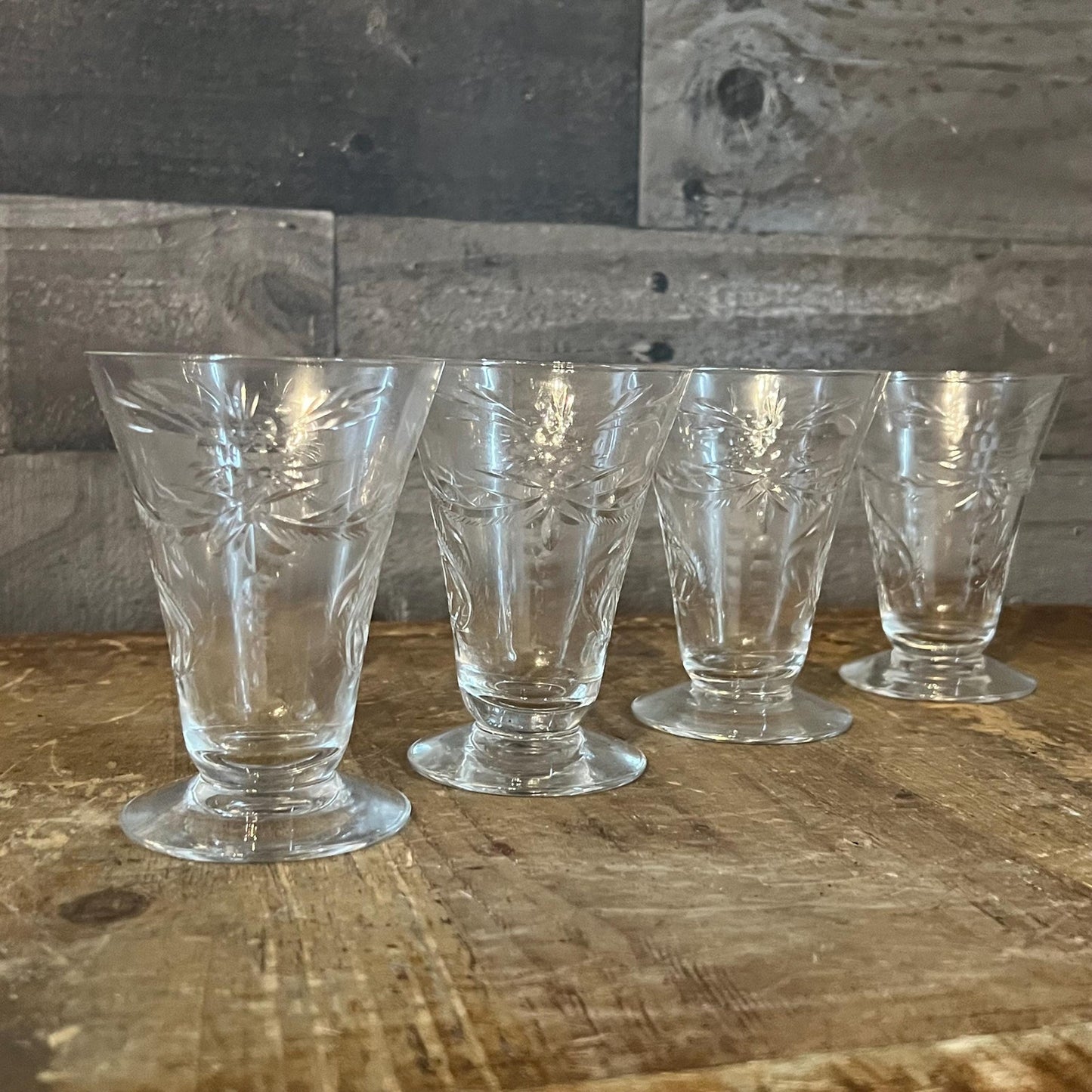 Vintage Set of 4 Crystal Etched Glasses