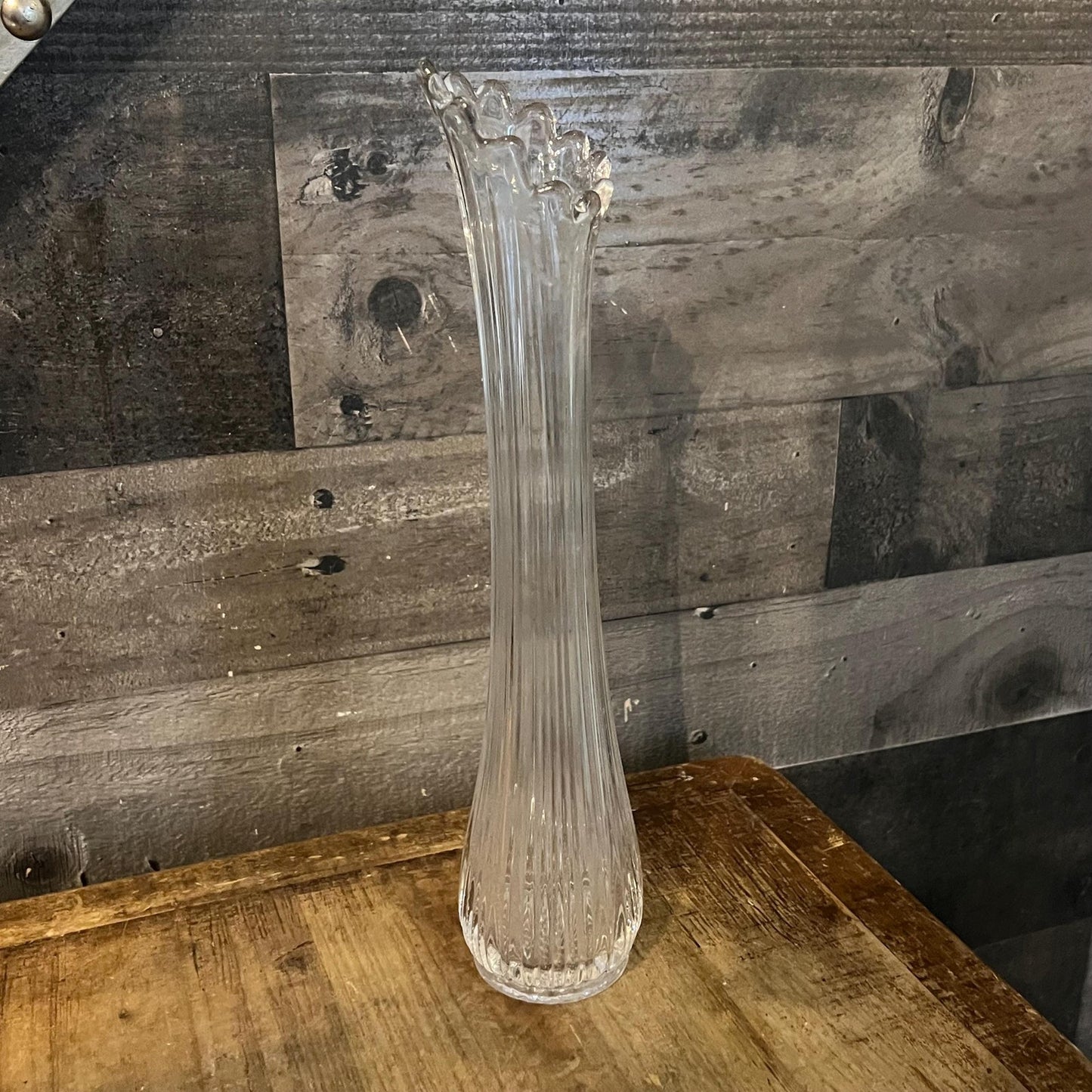 Vintage Clear Glass 12 Finger Swung Vase