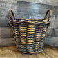 Brown Woven Wicker Round Handled Basket