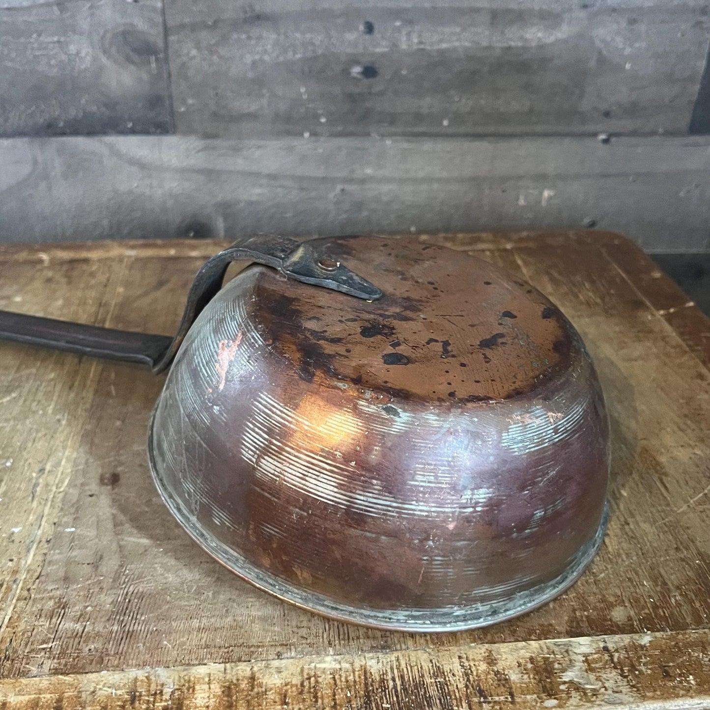 Antique Copper on Tin Ladle with Long Iron Handle