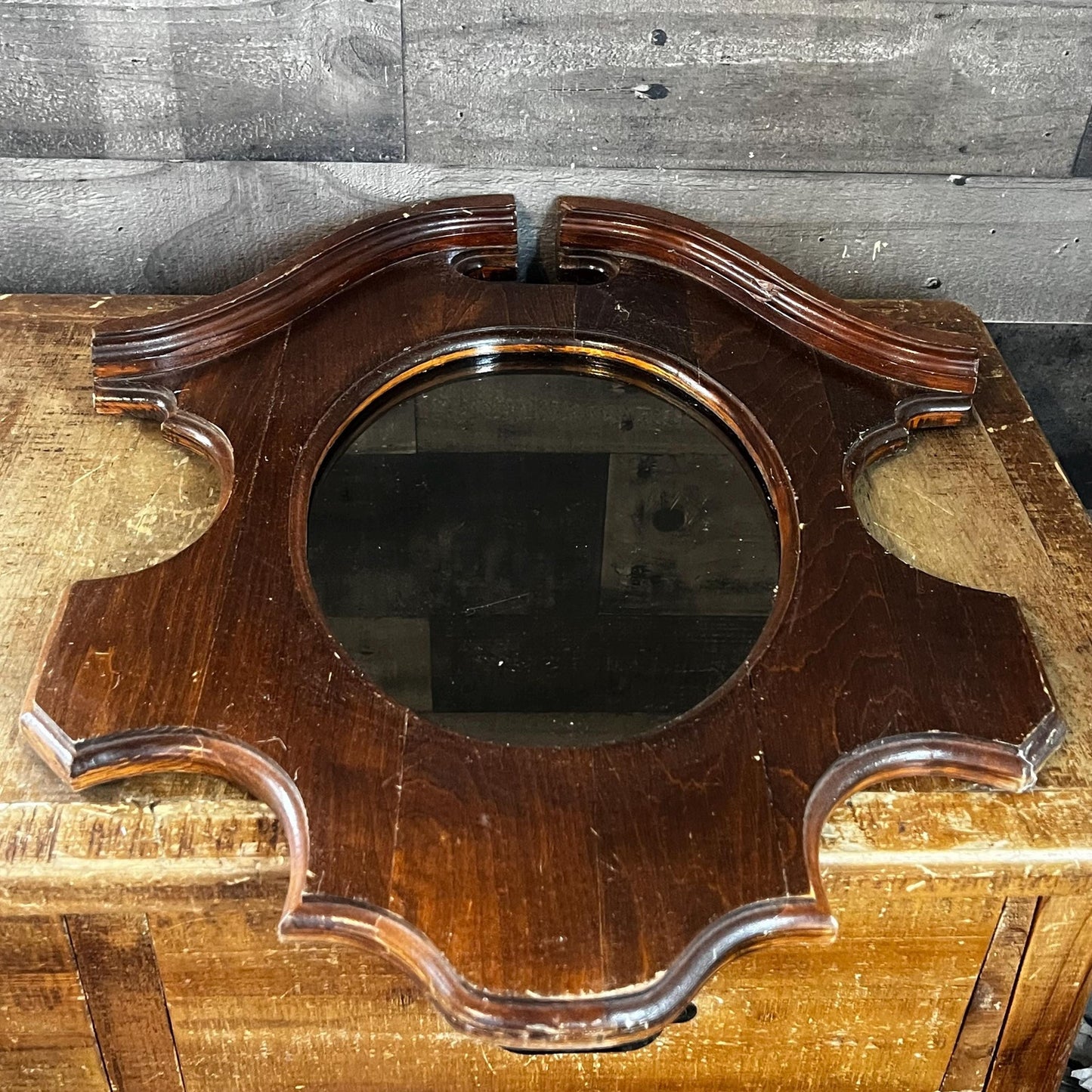Antique Wooden Frame Oval Mirror