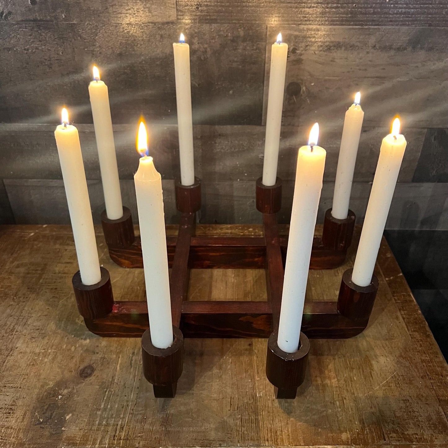 Vintage MCM Wooden 8 Candle Candelabra Candlestick Holder