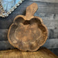 Rustic Hand Carved Pumpkin Shaped Wooden Dough Bowl