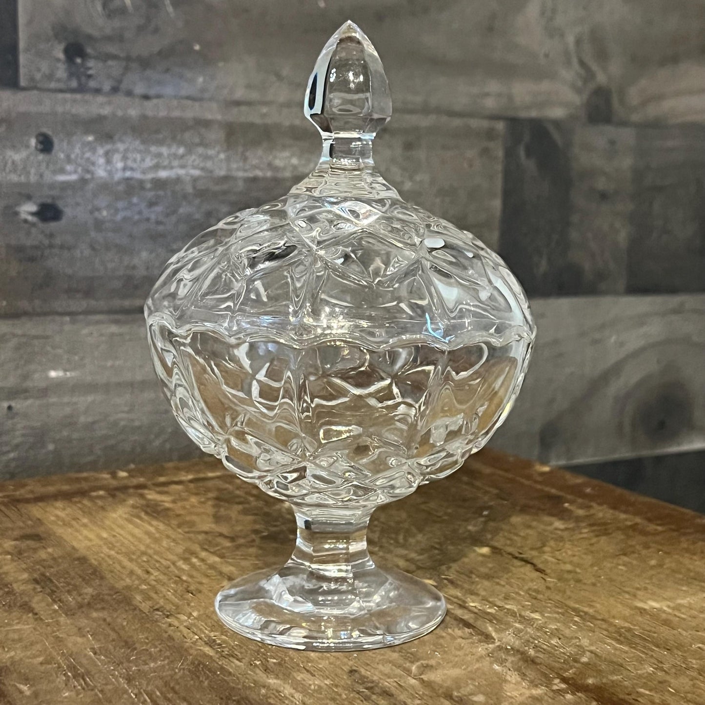 Vintage Small Crystal Pedestal Lidded Candy Dish